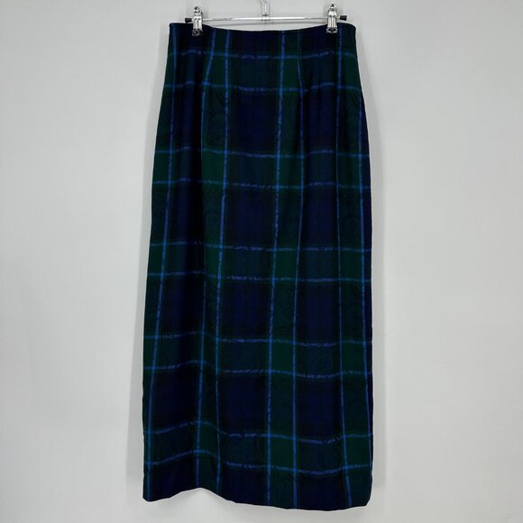 Pendleton Plaid Wool Maxi Wrap Skirt 8 Embossed Paisley Blackwatch Blue Green - Picture 2 of 11